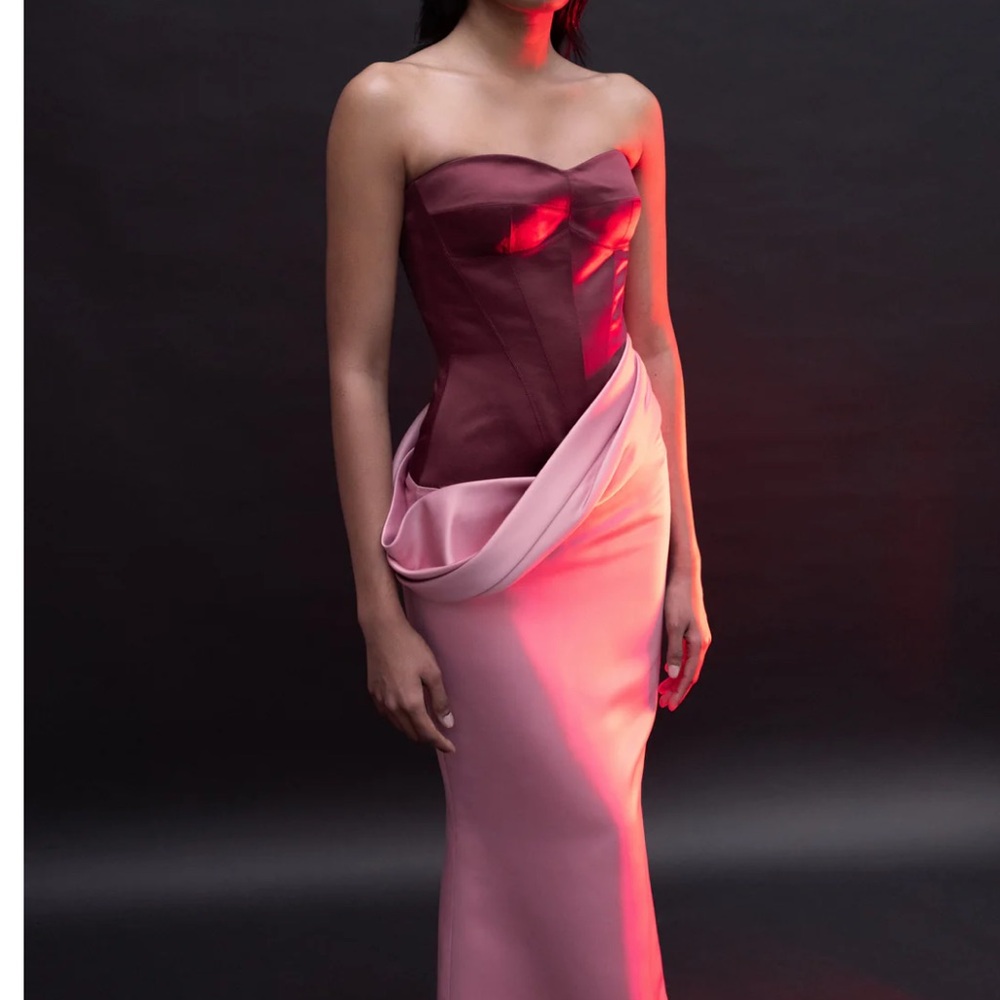 Nafsika Skourti The Two-tone Undressed Gown in Wine & Rose